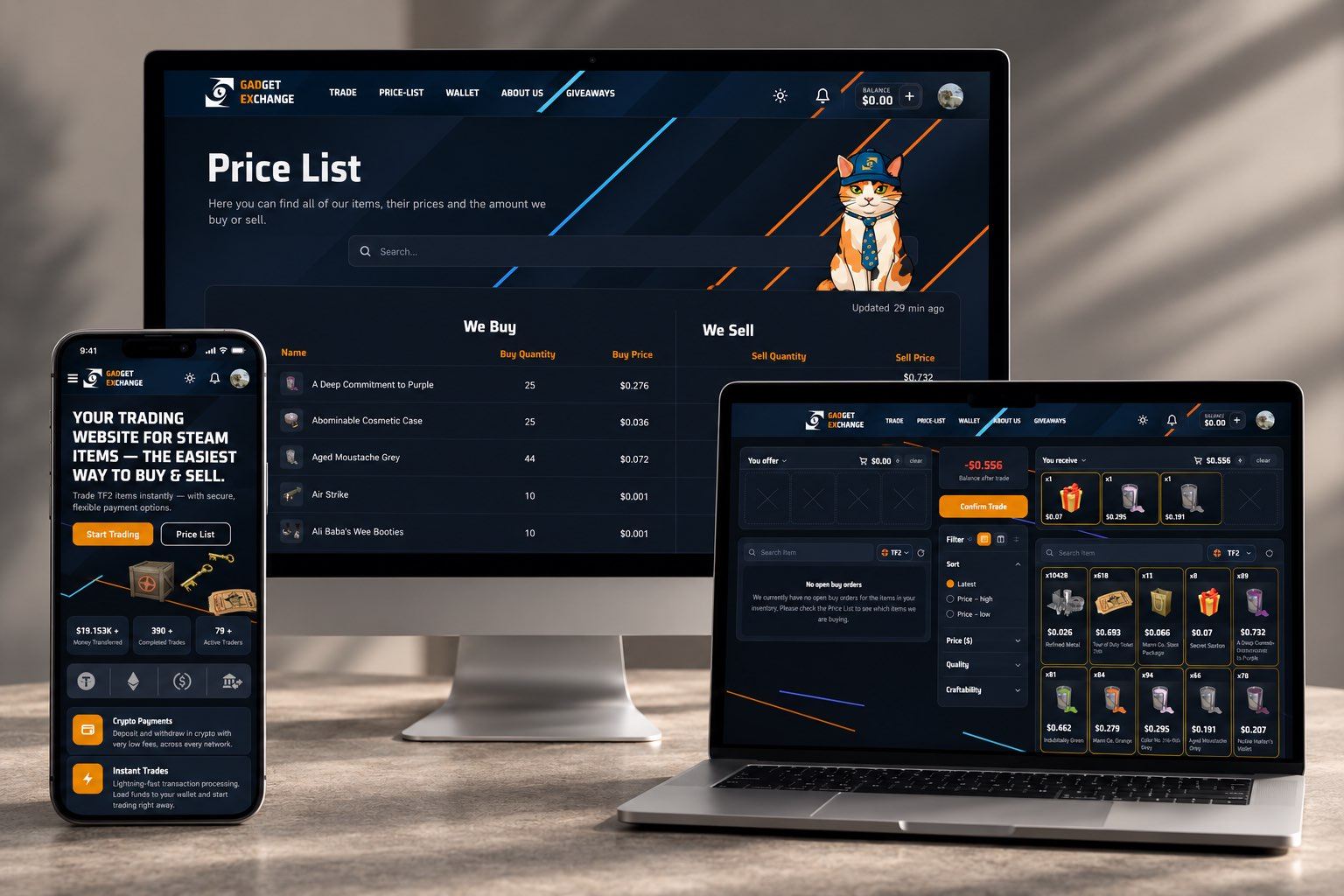 Die Gadget-Exchange-Plattform auf Desktop, Laptop und Smartphone
